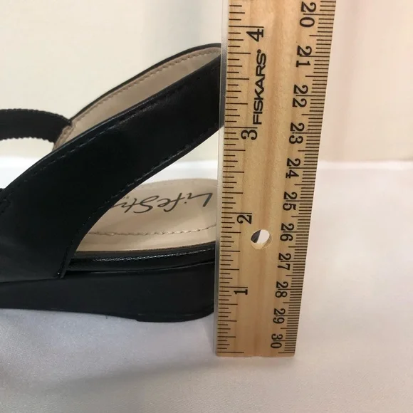 Women’s Black Sandal Slingback SZ 7.5 LifeStride Low Heel Preppy Open Toe Office - Picture 10 of 11